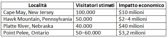 tabella ecoturismo valore economico birdwatching